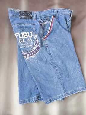 FUBU Y2K Men's Blue Denim Shorts Jorts Size 36
